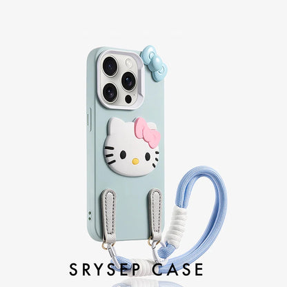 iPhone Lanyard Series | Cartoon Kitty Cat Liquid Silicone Phone Case