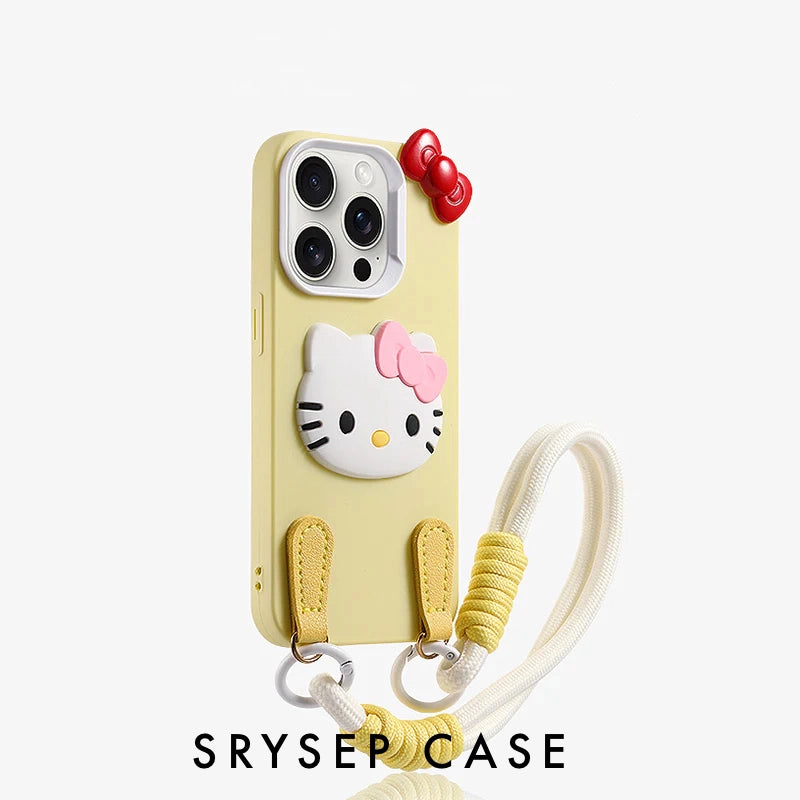 iPhone Lanyard Series | Cartoon Kitty Cat Liquid Silicone Phone Case