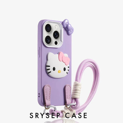 iPhone Lanyard Series | Cartoon Kitty Cat Liquid Silicone Phone Case