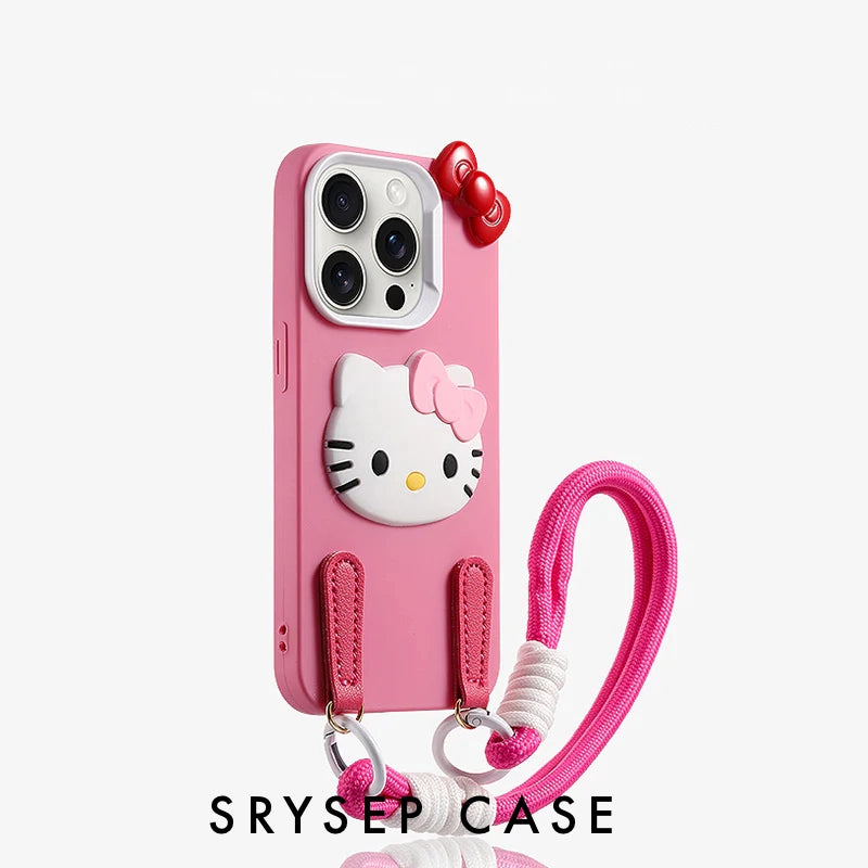 iPhone Lanyard Series | Cartoon Kitty Cat Liquid Silicone Phone Case