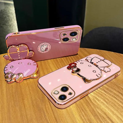 iPhone Mirror Case Cartoon Kitty Phone Cover For iPhone With Crystal Bracelet