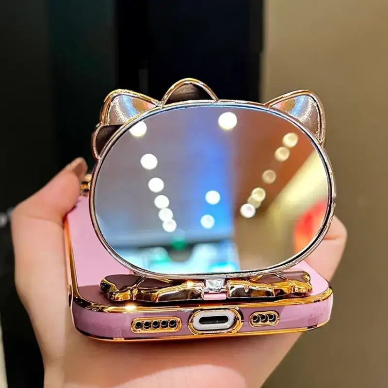iPhone Mirror Case Cartoon Kitty Phone Cover For iPhone With Crystal Bracelet