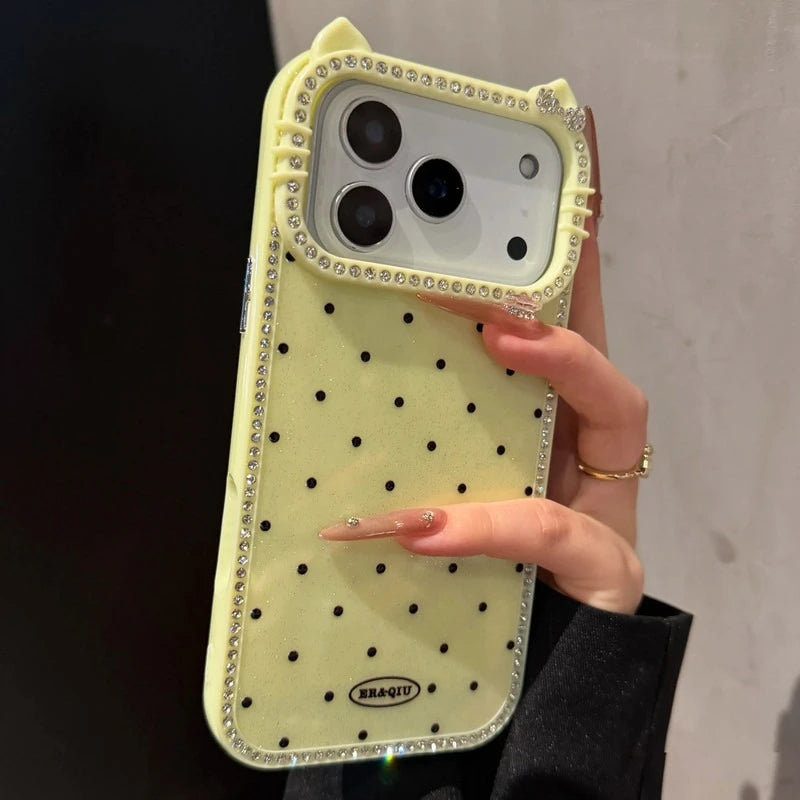 Cute Kitty Rhinestone Protective Cover TPU Phone Case for iPhone 17 Air 16 15 14 13 12 11 Pro Max Plus