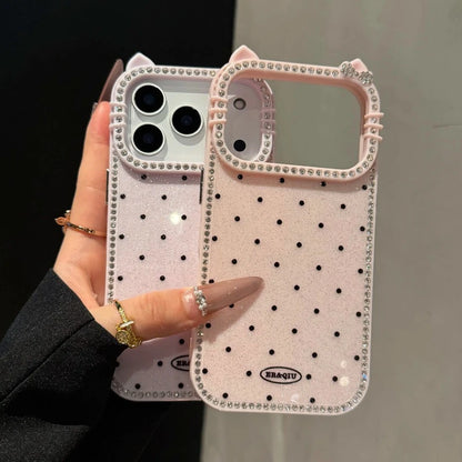Cute Kitty Rhinestone Protective Cover TPU Phone Case for iPhone 17 Air 16 15 14 13 12 11 Pro Max Plus