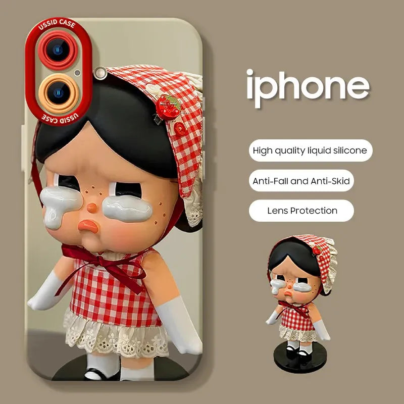 Cute Crying Baby Liquid Silicone Phone Case For iPhone With Beads Lanyard