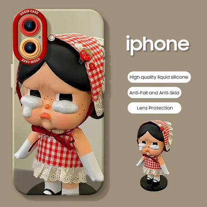 Cute Crying Baby Liquid Silicone Phone Case For iPhone With Beads Lanyard