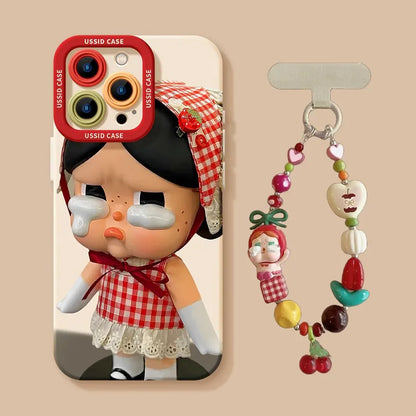 Cute Crying Baby Liquid Silicone Phone Case For iPhone With Beads Lanyard