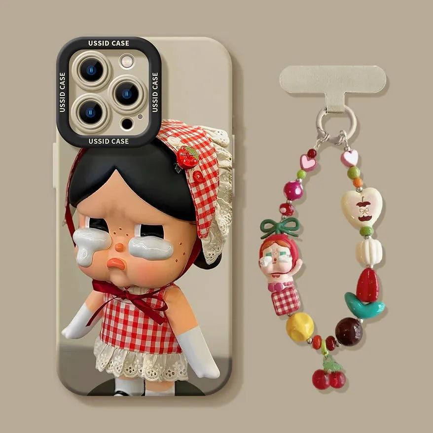 Cute Crying Baby Liquid Silicone Phone Case For iPhone With Beads Lanyard