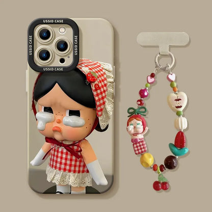 Cute Crying Baby Liquid Silicone Phone Case For iPhone With Beads Lanyard