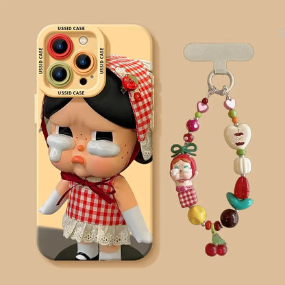 Cute Crying Baby Liquid Silicone Phone Case For iPhone With Beads Lanyard