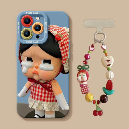 Cute Crying Baby Liquid Silicone Phone Case For iPhone With Beads Lanyard