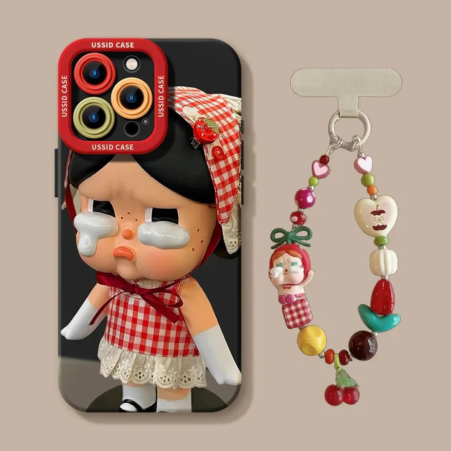 Cute Crying Baby Liquid Silicone Phone Case For iPhone With Beads Lanyard