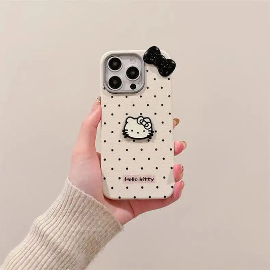 Cute 3D Bow Kitty Cartoon Phone Case for iPhone Polka Dot Back Cover