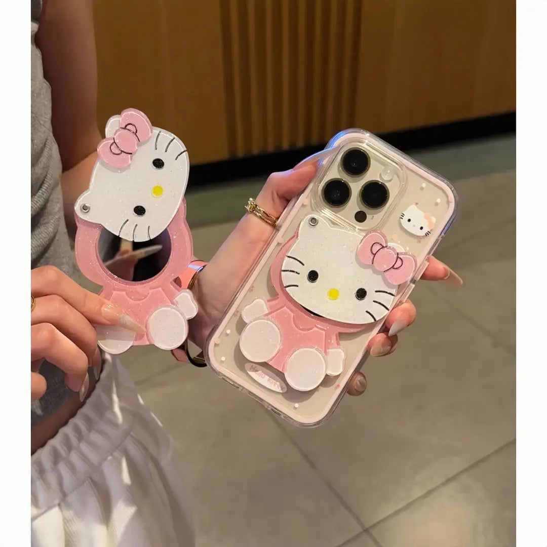 iPhone Mirror Case Cartoon Kitty Phone Cover For iPhone 17 16 15 14 13 12 11 Pro Max Plus