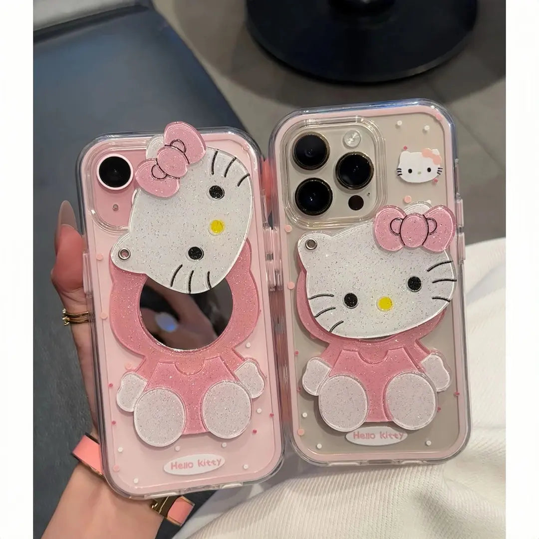 iPhone Mirror Case Cartoon Kitty Phone Cover For iPhone 17 16 15 14 13 12 11 Pro Max Plus