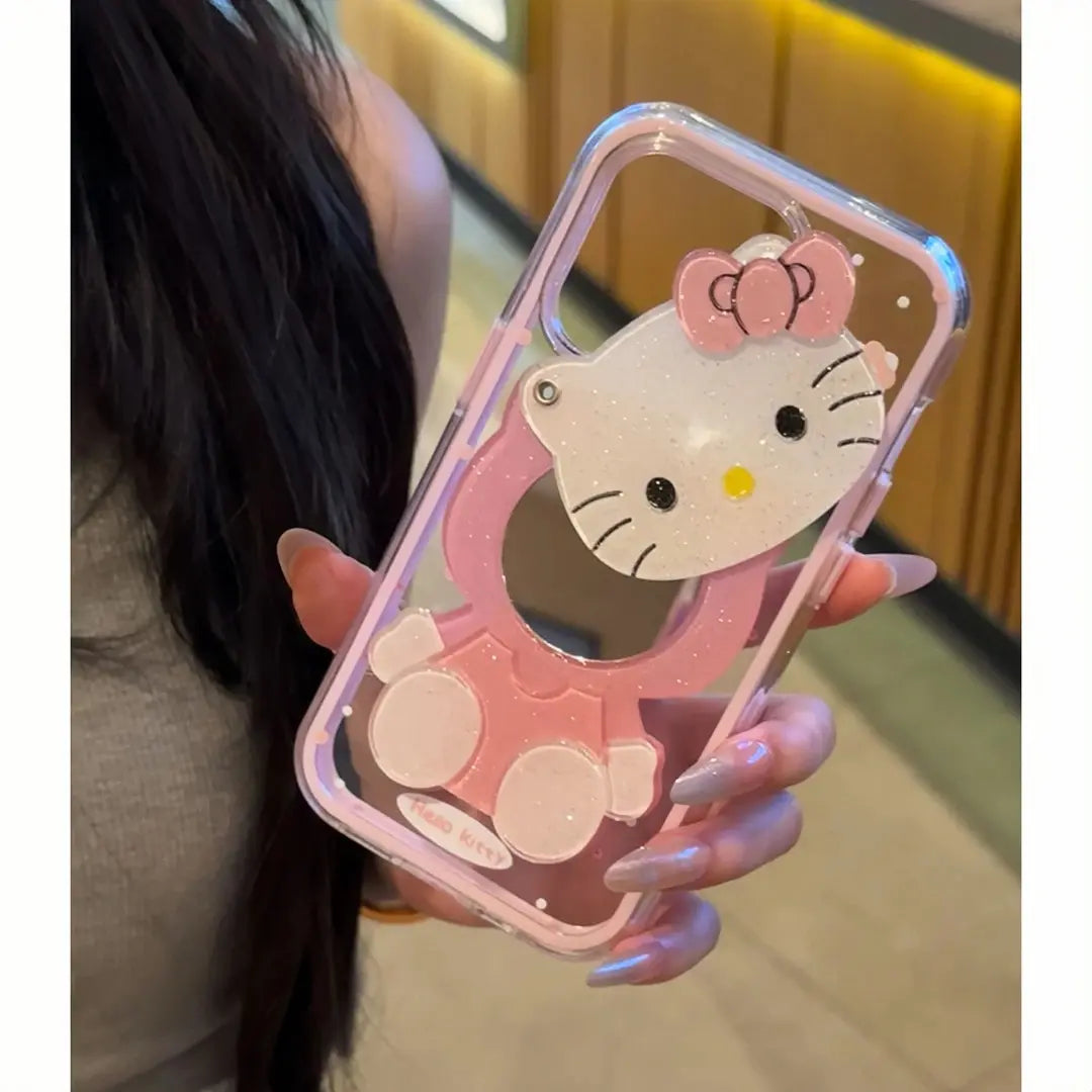 iPhone Mirror Case Cartoon Kitty Phone Cover For iPhone 17 16 15 14 13 12 11 Pro Max Plus