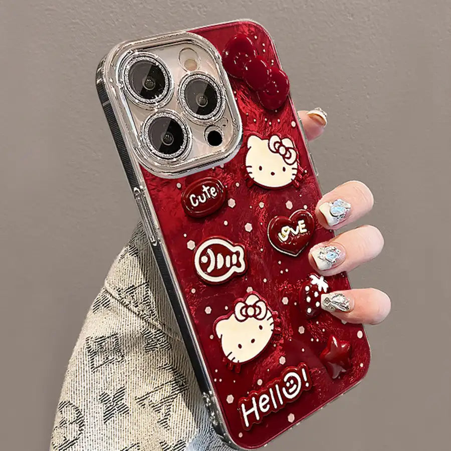 Cute 3D Kitty Cartoon Phone Case for iPhone Back Cover