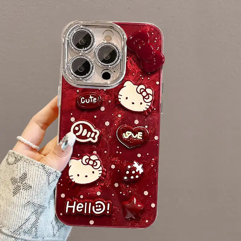 Cute 3D Kitty Cartoon Phone Case for iPhone Back Cover