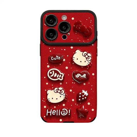 Cute 3D Kitty Cartoon Phone Case for iPhone Leather Charm Back Cover