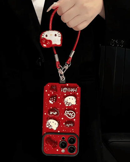 Cute 3D Kitty Cartoon Phone Case for iPhone Leather Charm Back Cover