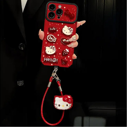 Cute 3D Kitty Cartoon Phone Case for iPhone Leather Charm Back Cover