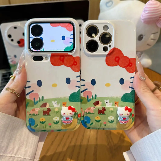 Cute Kitty Foldable Mirror Stand Back Cover iPhone Case