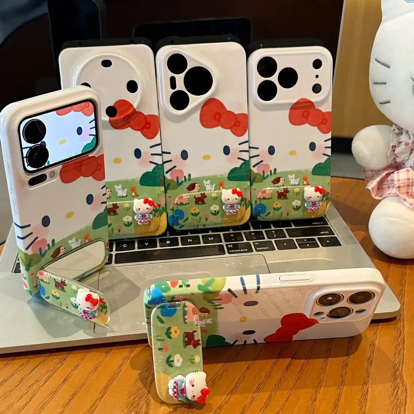 Cute Kitty Foldable Mirror Stand Back Cover iPhone Case