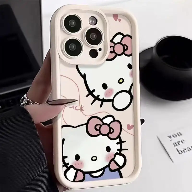 Cute Bow Kitty iPhone Case With Love Heart Chain