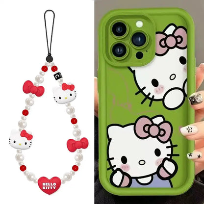 Cute Bow Kitty iPhone Case With Love Heart Chain
