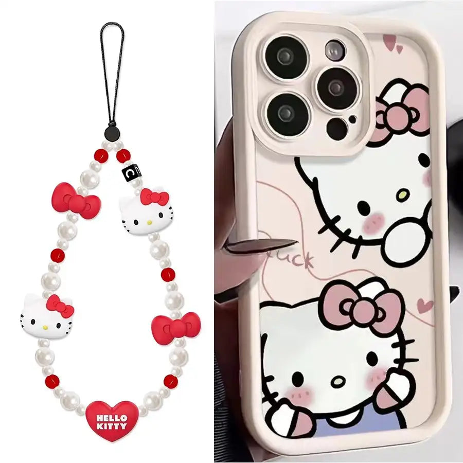 Cute Bow Kitty iPhone Case With Love Heart Chain