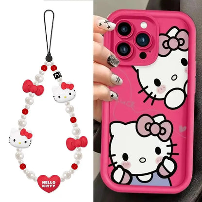 Cute Bow Kitty iPhone Case With Love Heart Chain