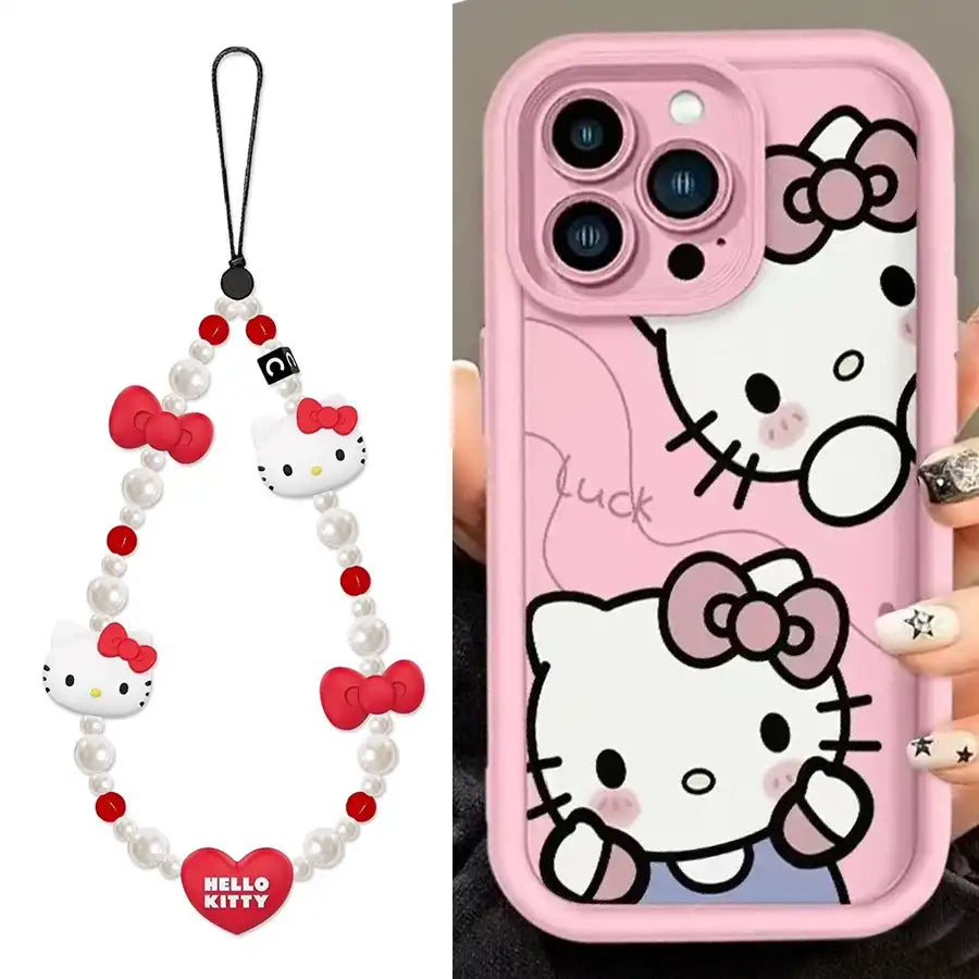 Cute Bow Kitty iPhone Case With Love Heart Chain