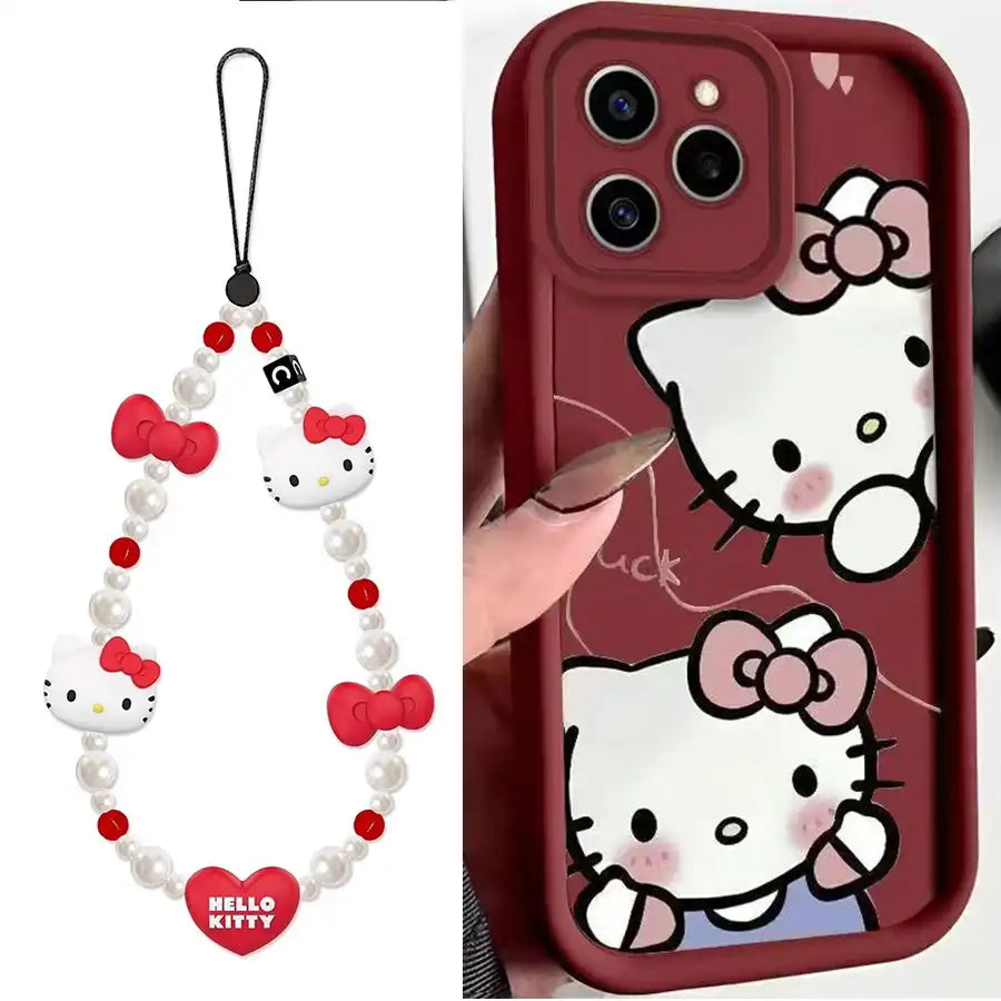 Cute Bow Kitty iPhone Case With Love Heart Chain