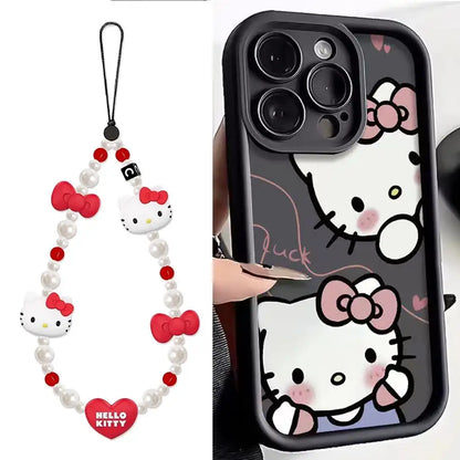 Cute Bow Kitty iPhone Case With Love Heart Chain