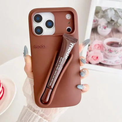 Candy Color Lipstick Holder Phone Case Set For iPhone 17 16 15 14 13 12 11 Pro X Max 7 8 Plus