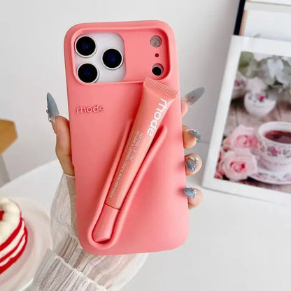 Candy Color Lipstick Holder Phone Case Set For iPhone 17 16 15 14 13 12 11 Pro X Max 7 8 Plus