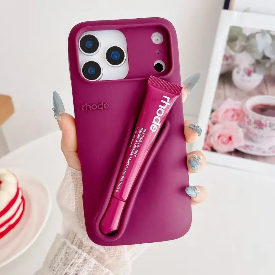 Candy Color Lipstick Holder Phone Case Set For iPhone 17 16 15 14 13 12 11 Pro X Max 7 8 Plus