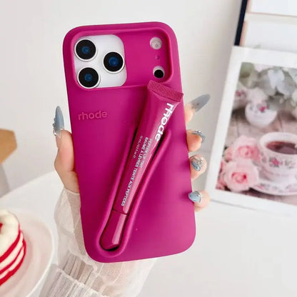 Candy Color Lipstick Holder Phone Case Set For iPhone 17 16 15 14 13 12 11 Pro X Max 7 8 Plus