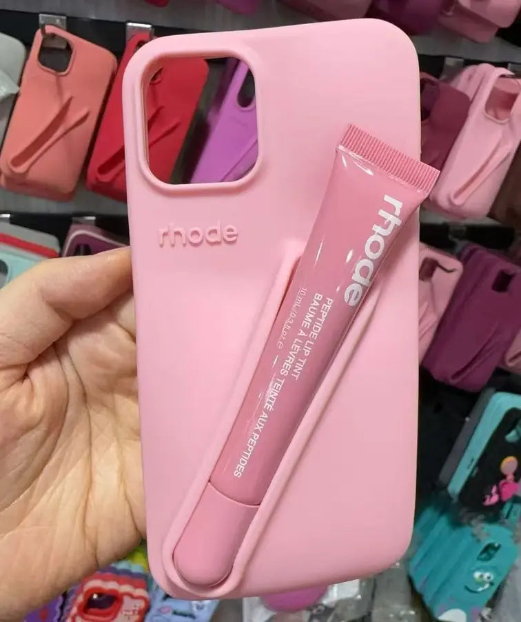 Candy Color Lipstick Holder Phone Case Set For iPhone 17 16 15 14 13 12 11 Pro X Max 7 8 Plus