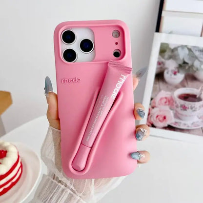 Candy Color Lipstick Holder Phone Case Set For iPhone 17 16 15 14 13 12 11 Pro X Max 7 8 Plus