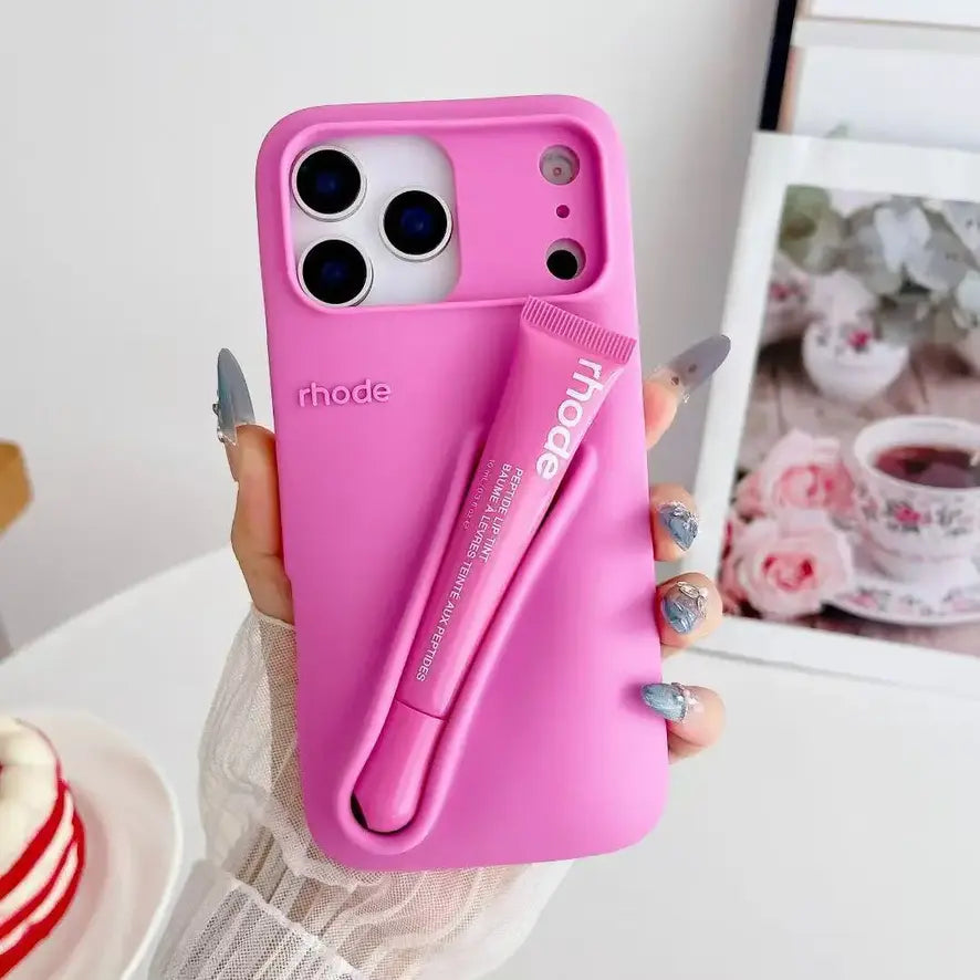 Candy Color Lipstick Holder Phone Case Set For iPhone 17 16 15 14 13 12 11 Pro X Max 7 8 Plus