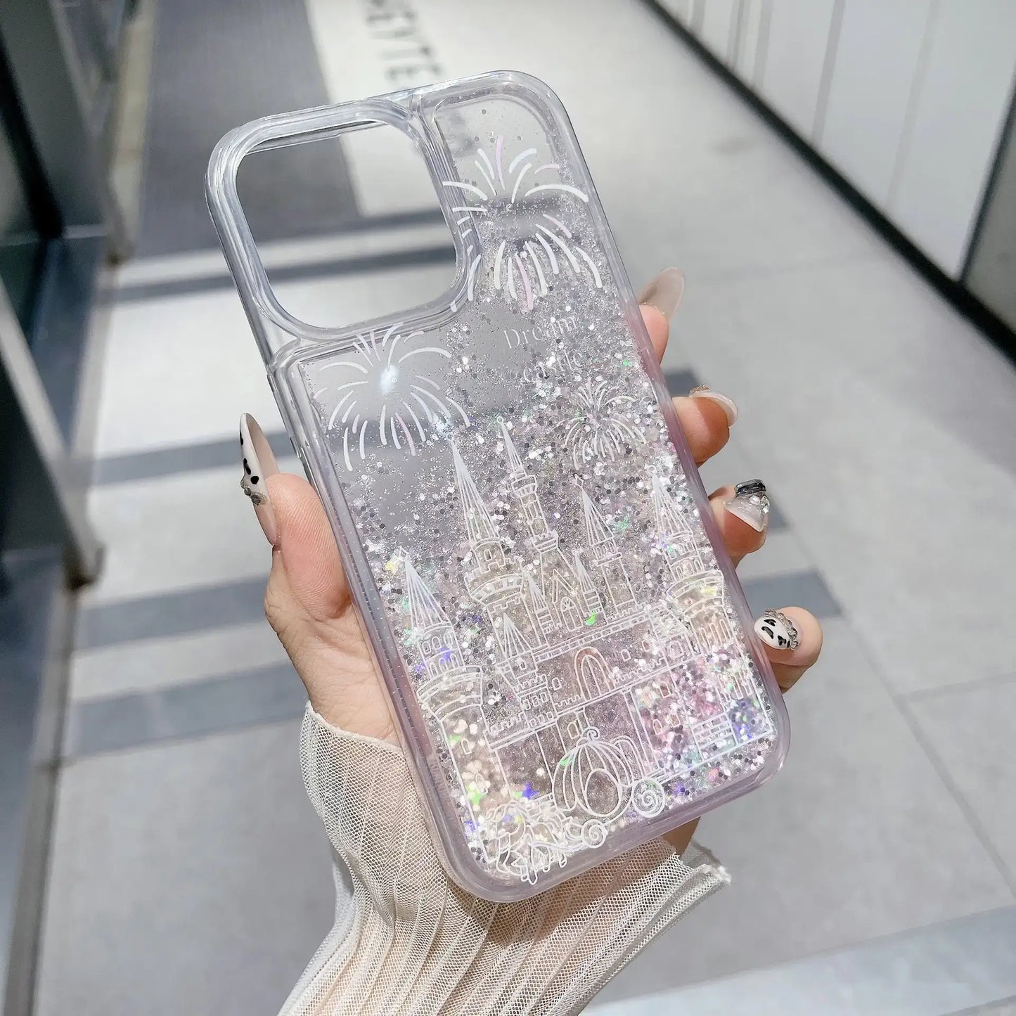 Liquid Quicksand Fireworks Castle Phone Case For iPhone