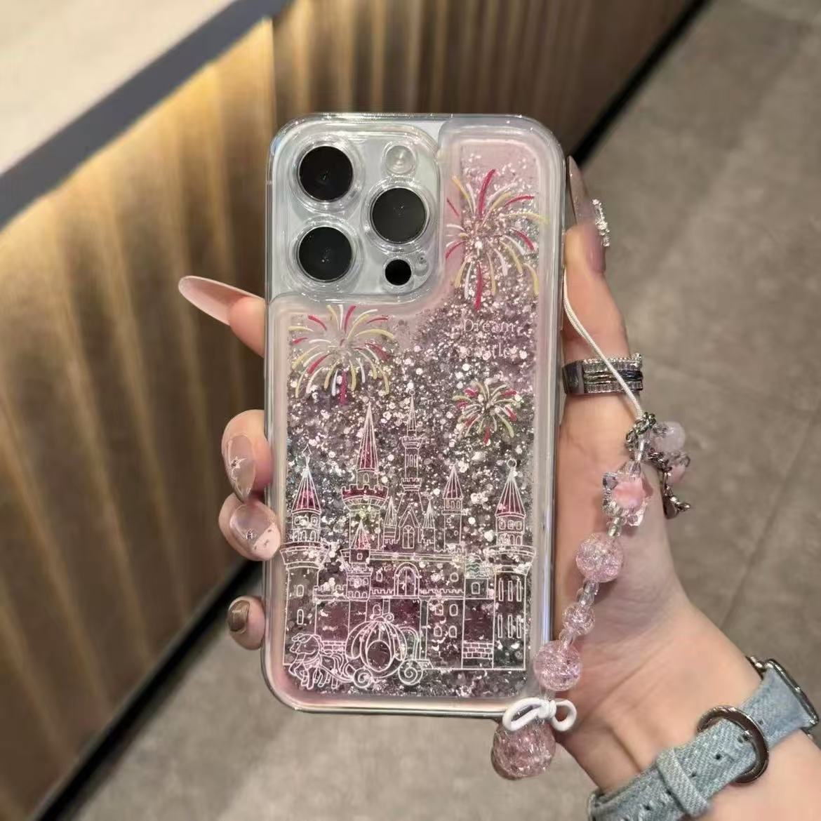 Glitter Liquid Sand Castle Crystal Chain Case For iPhone 17 16 15 14 13 12 11 Pro Max Plus XR XS