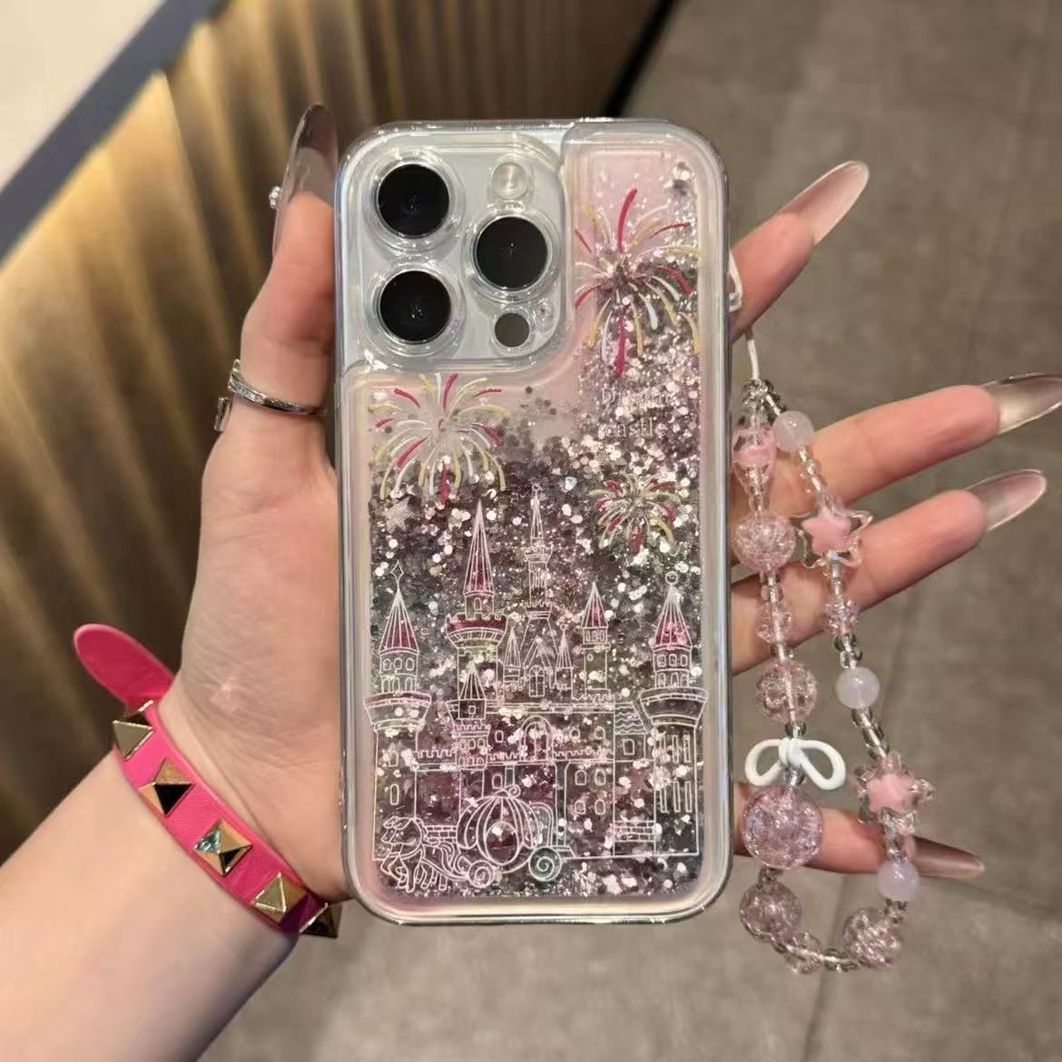 Glitter Liquid Sand Castle Crystal Chain Case For iPhone 17 16 15 14 13 12 11 Pro Max Plus XR XS