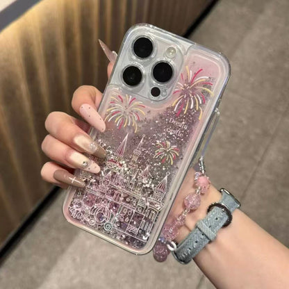 Glitter Liquid Sand Castle Crystal Chain Case For iPhone 17 16 15 14 13 12 11 Pro Max Plus XR XS
