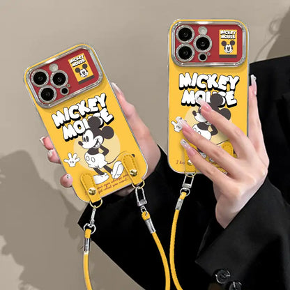 Cute Mick Mouse Phone Case For iPhone Cartoon Leather Cover With Bracelet
