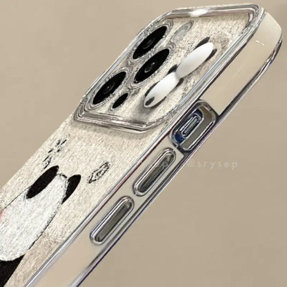 3D Panda Mirror Lens Protector Phone Case for iPhone All 17 16 15 14 13 12 11 X Series Models With Panda Charm