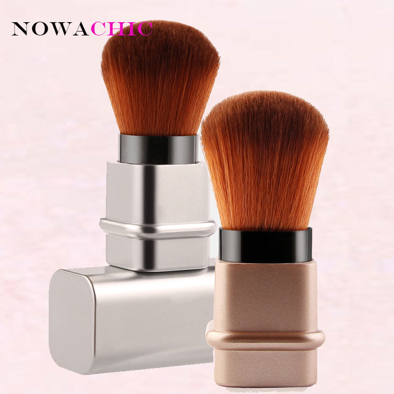 Square Retractable Blush Makeup Brush - Gold Silver