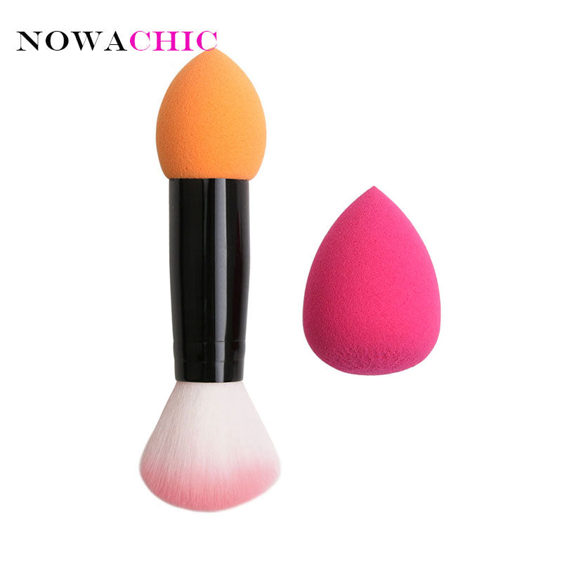 Dual End Makeup Brushes Makeup Sponge Set Foundation Powder Buffer Contour Metal Cosmetic Tools