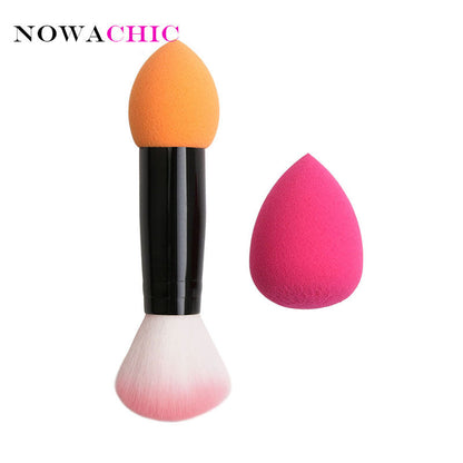 Dual End Makeup Brushes Makeup Sponge Set Foundation Powder Buffer Contour Metal Cosmetic Tools